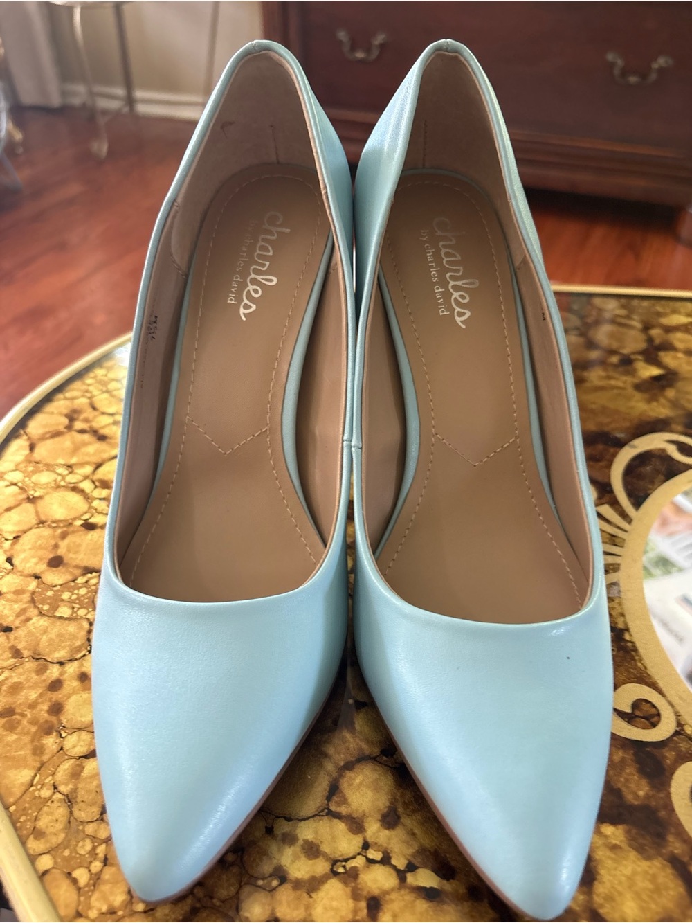 Charles David Powder Blue Pointed-Toe Leather Pumps - Picture 6 of 7